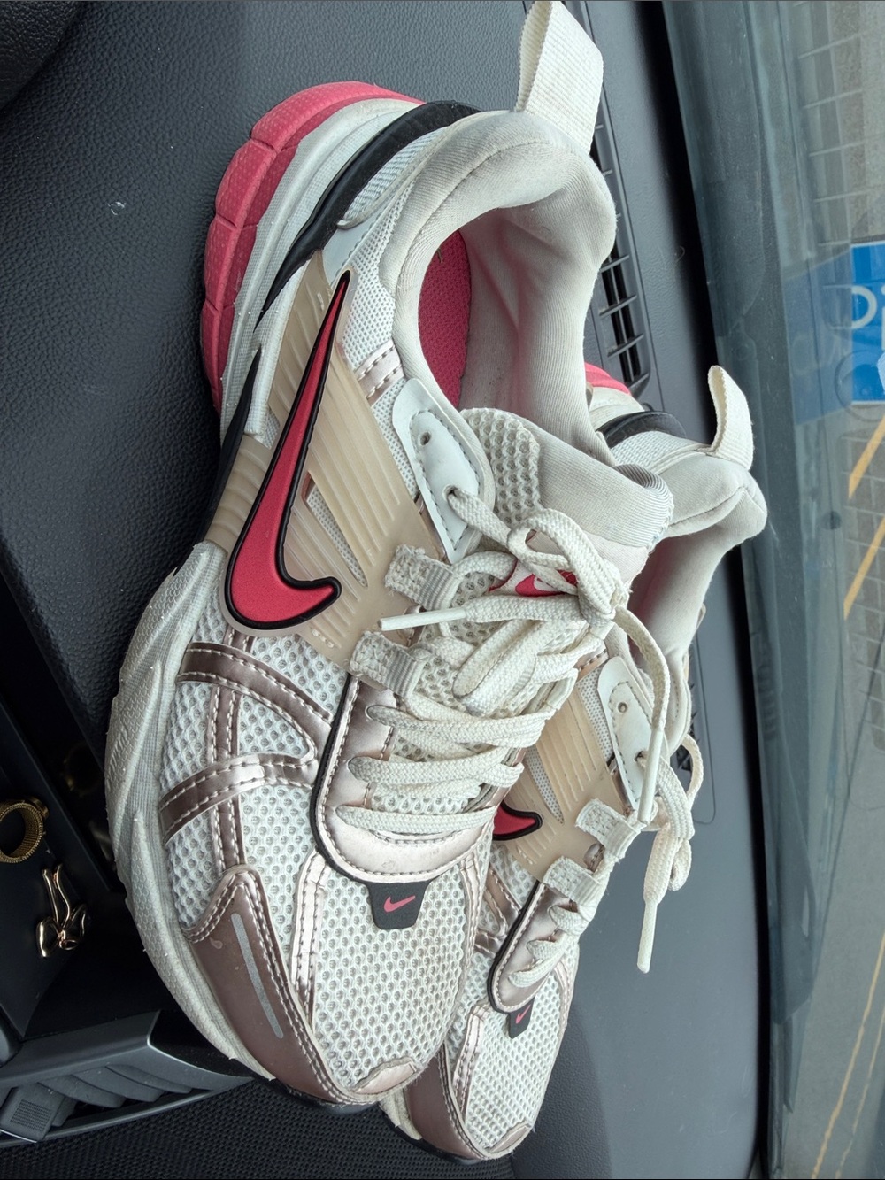 Nike Women's White and Pink Mesh Trainer Sneakers